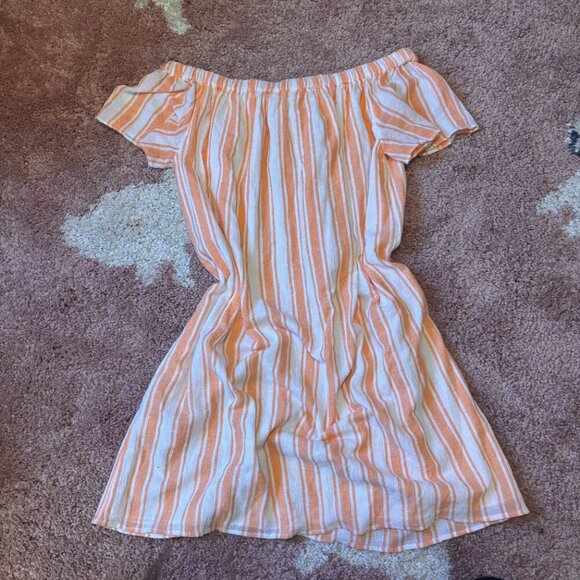 MICHAEL KORS Womens Orange Striped Flutter Sleeve Dress Sz L NEW - Linen Blend - Picture 6 of 8